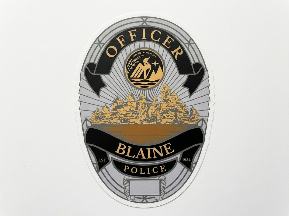 Blaine Police Officer Badge Window/Helmet Decal or MAGNET (sqd.1)