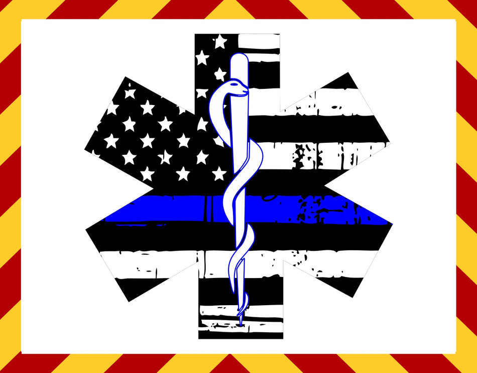 Window Decal - Police Blue Line EMS Star Decal
