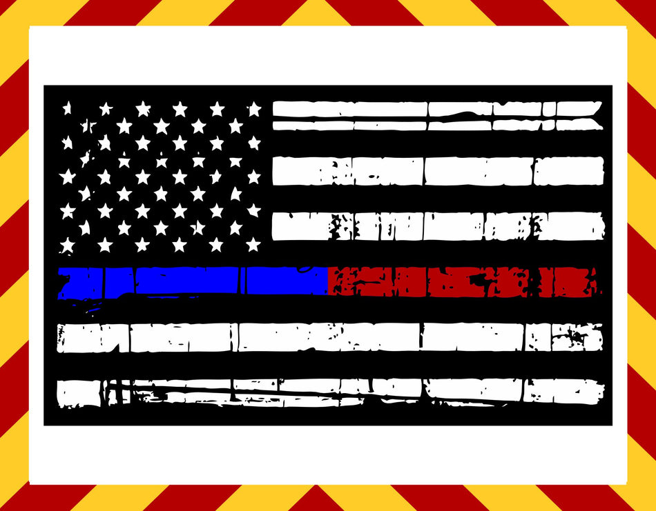 Window Decal - Police Fire Blue Red Flag Decal