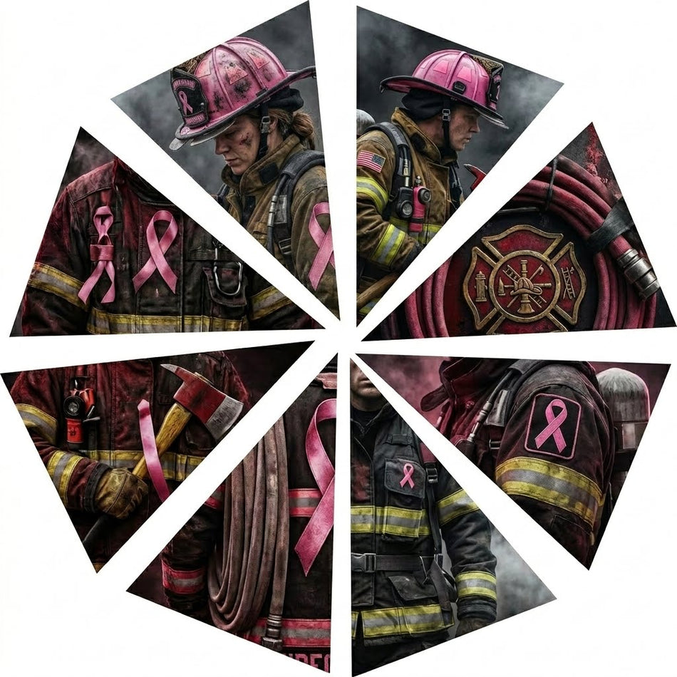Firefighter Helmet Flag 8 Section Reflective Breast Cancer Graphic for the top of traditional fire helmets