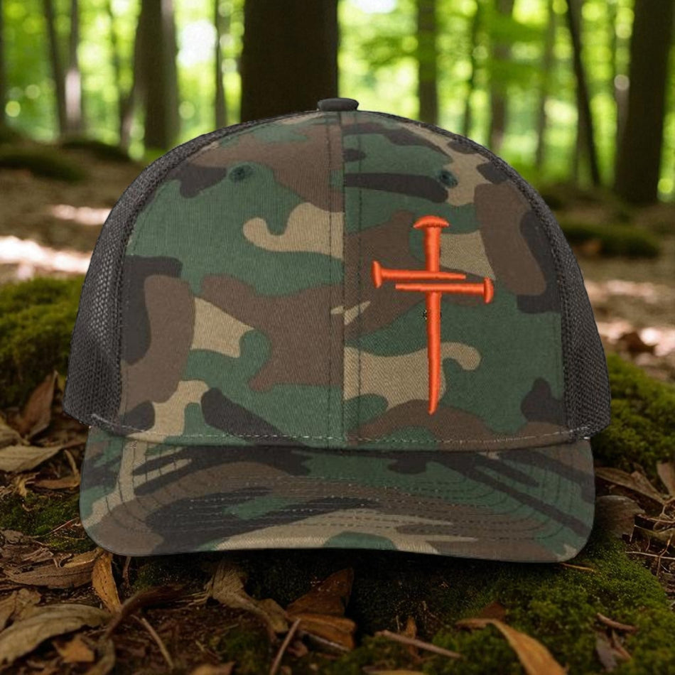 Jesus Christ Christian 3 Nail Cross Hat and Challenge Coin for Men Women Hi-Vis Orange