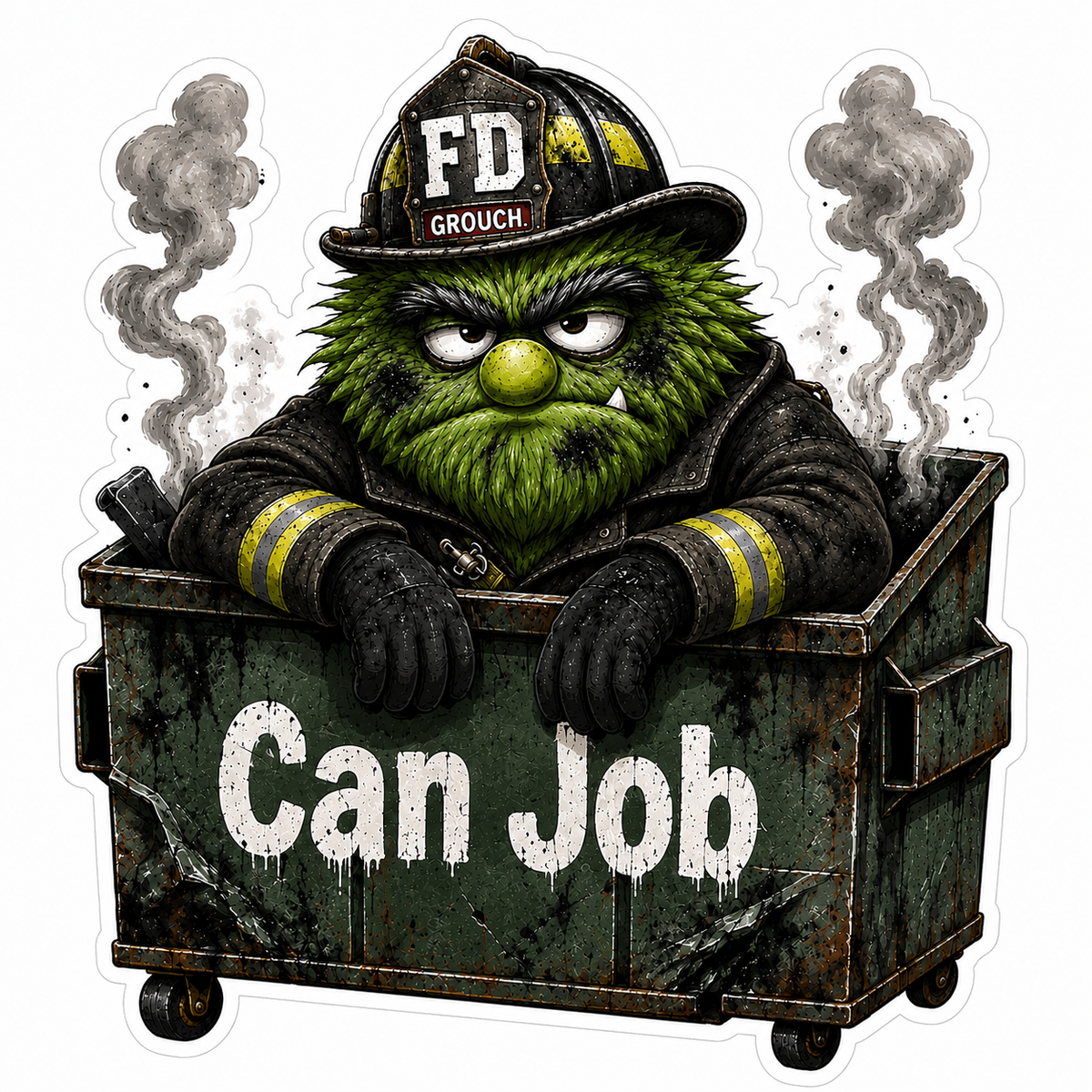 Grouch Firefighter Can Job Window or Helmet Decal economy bulk decal