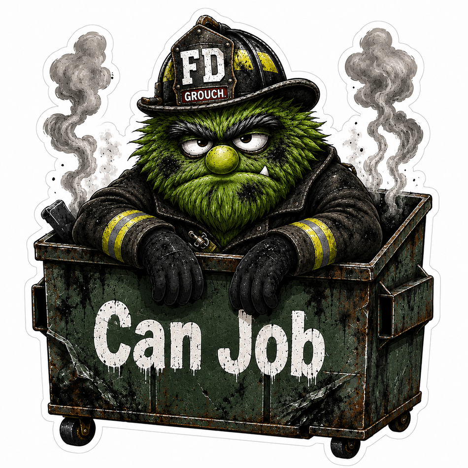 Grouch Firefighter Can Job Window or Helmet Decal economy bulk decal