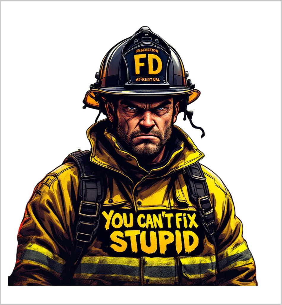 Firefighter Decal Sticker You can't Fix Stupid Firefighter AI Generated Decal