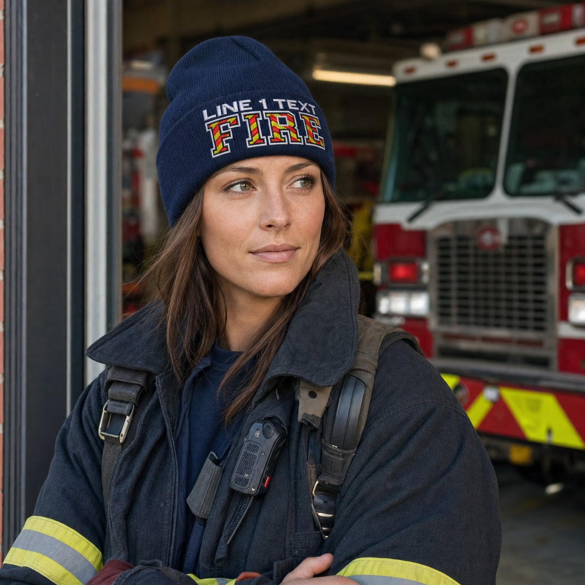 Chevron FIRE Style Customized Embroidered Winter cuff or beanie hat female fire department product image