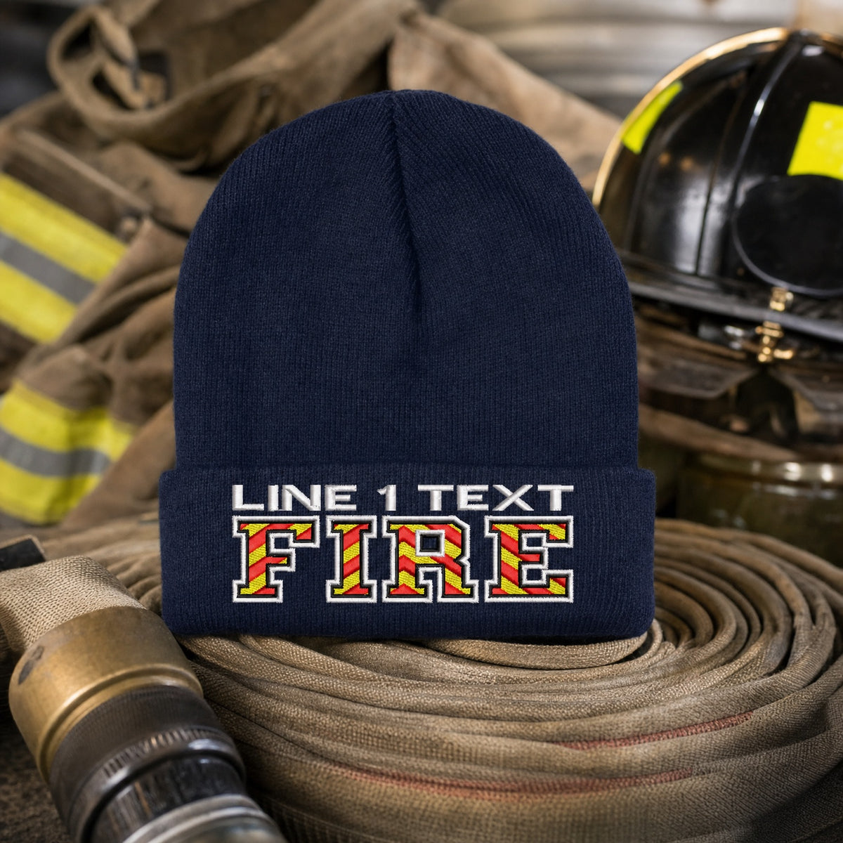 Chevron FIRE Style Customized Embroidered Winter cuff or beanie hat main fire department product image