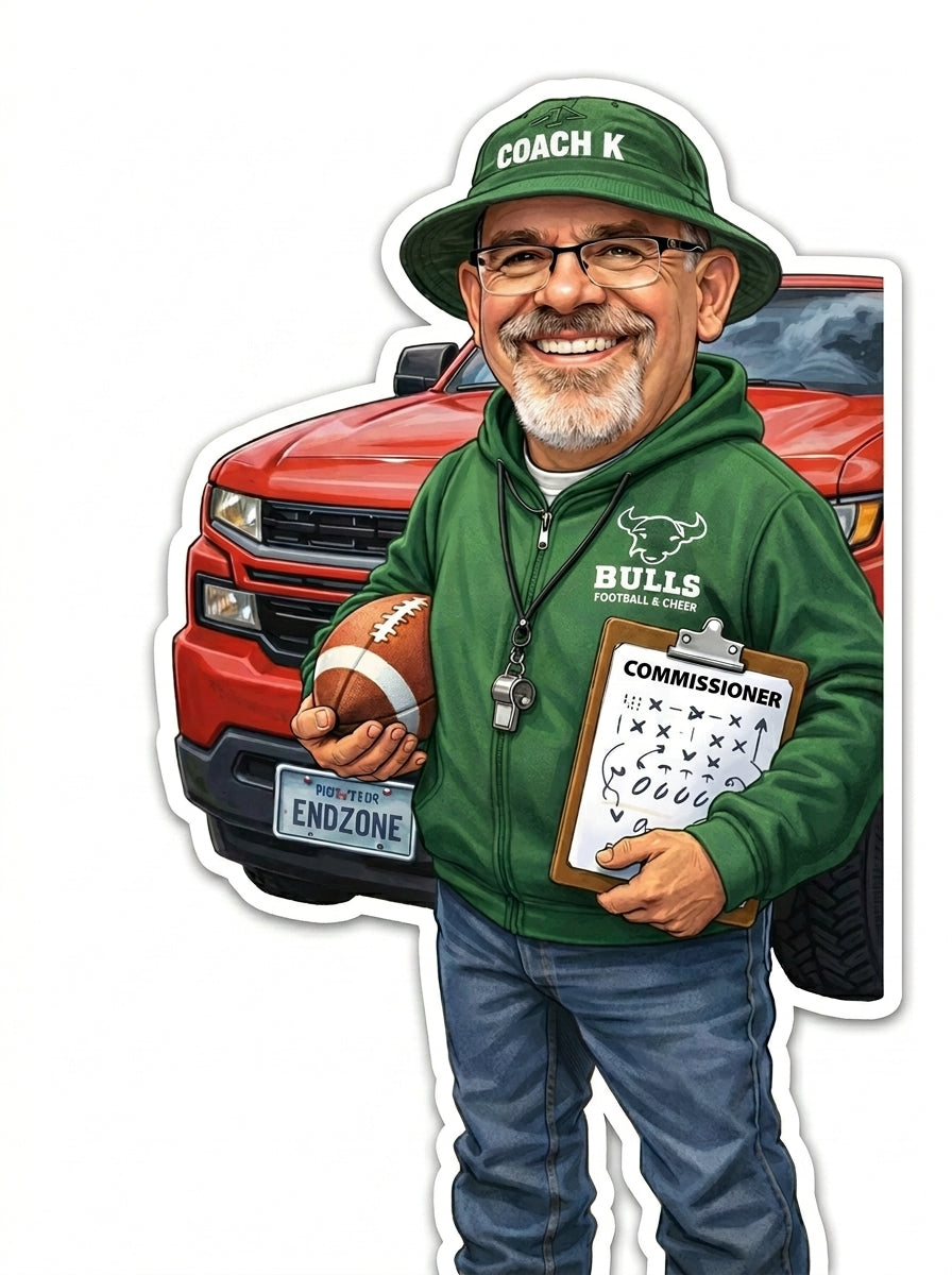 Coach K Football Truck Window/Helmet Decal or MAGNET (sqd.1)