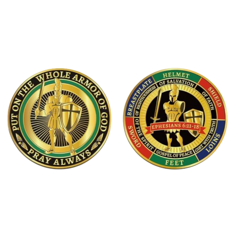 Christian Full Armor of God Challenge Coin Set of 2 Coins Version 1 Coins