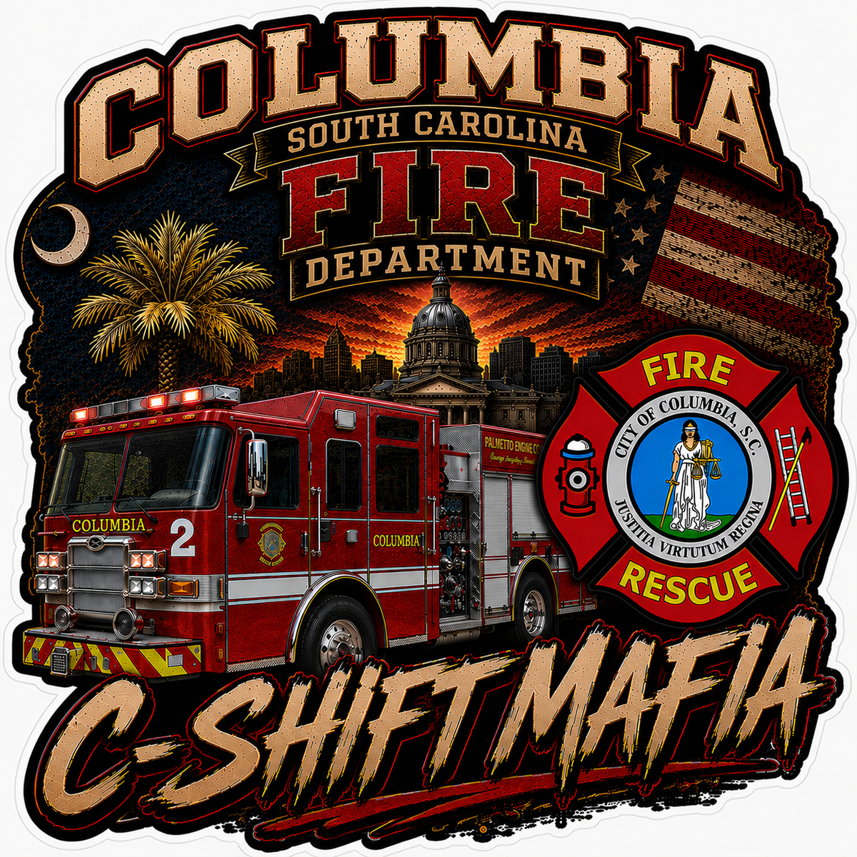 Columbia SC C Shift Mafia Customer Window or Helmet Decal economy non-reflective decal