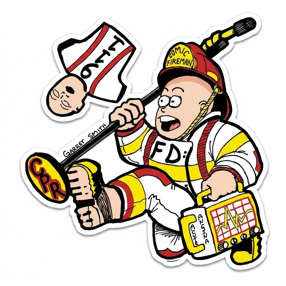 Comic Fireman Window/Helmet Decal or MAGNET (sqd.1)