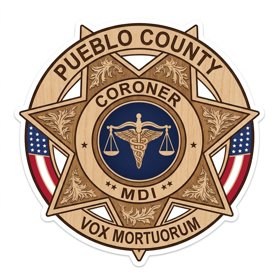 Pueblo County Coroner Window/Helmet Decal or MAGNET