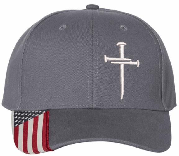 Christian Hats for Men Women Jesus 3 Nail Cross Charcoal USA300 Gray Hat