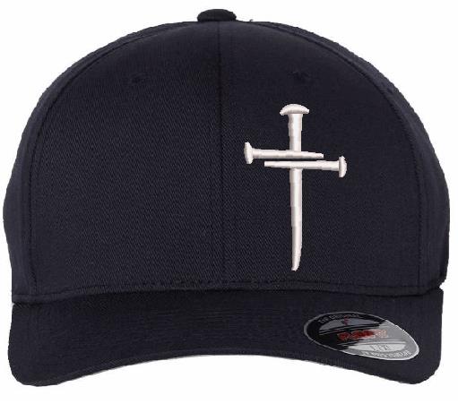 Christian Hats for Men Women Jesus 3 Nail Cross Hat NAVY FLEX FIT XL/2X HAT with a Free 4" Decal