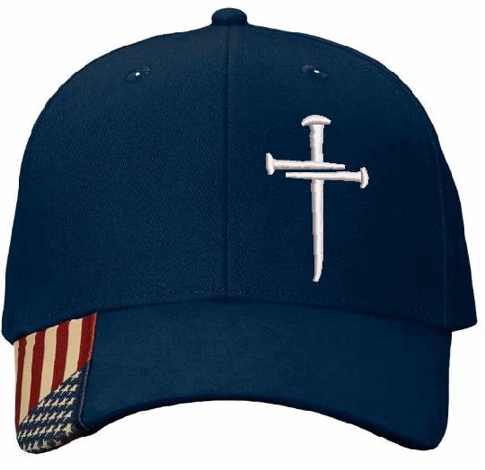 FLASH SALE Christian Cross Navy Blue hat with the USA Flag Brim and Free Decal