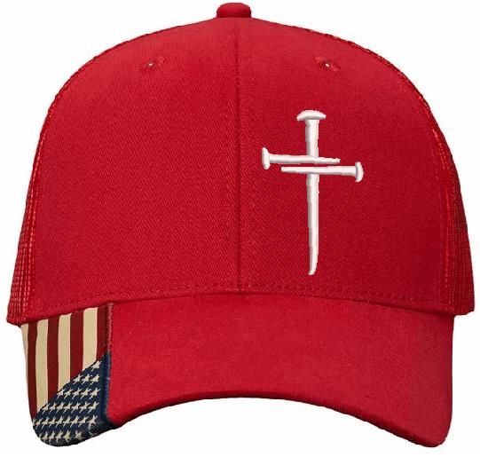 Christian Hats for Men Women Jesus 3 Nail Cross Hat Red Mesh Back Hat