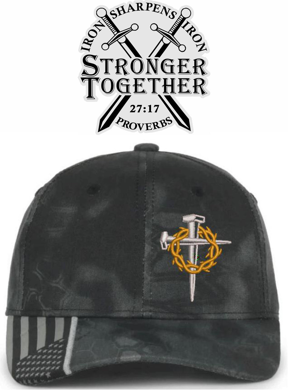Jesus 3 Nail Crown of Thorns Embroidered Typhoon Adjustable Christian Hat & STRONGER TOGETHER Reflective Decal
