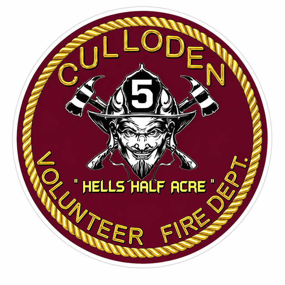 Culloden Volunteer Fire Skull Customer Decal or Magnet (sqd.1)