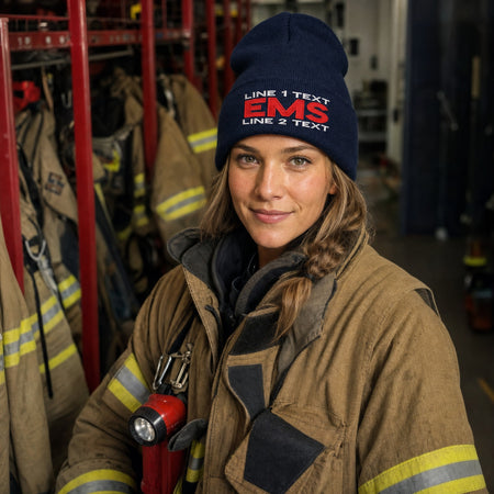 Winter Hat - Custom Embroidered 2 Line EMS STYLE Winter Hat female fire department product image