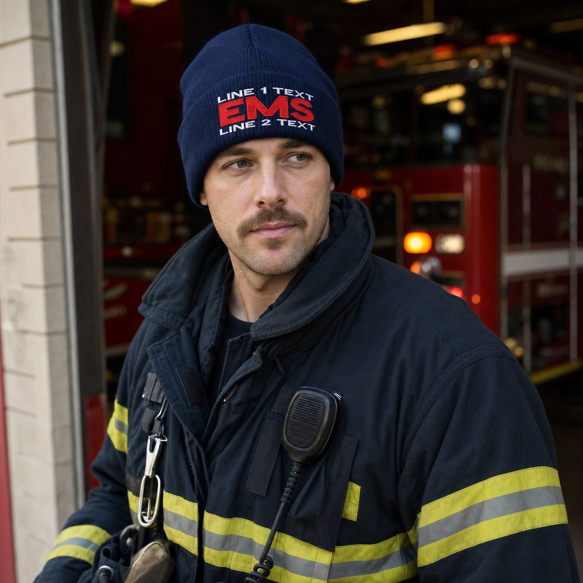 Winter Hat - Custom Embroidered 2 Line EMS STYLE Winter Hat male fire department product image