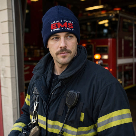 Winter Hat - Custom Embroidered 2 Line EMS STYLE Winter Hat male fire department product image