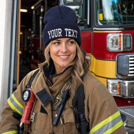 Custom Embroidered Winter Hat Choice of Text up to 8 Characters Cuff or Beanie female fire department product image
