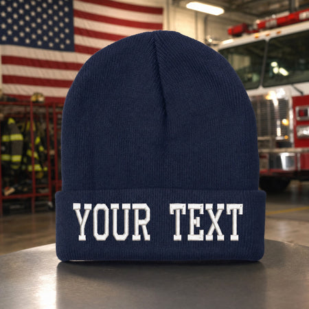 Custom Embroidered Winter Hat Choice of Text up to 8 Characters Cuff or Beanie main fire department product image