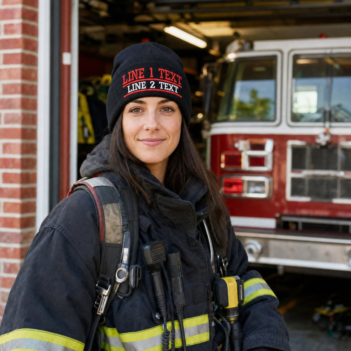 Custom Firefighter EMS Rescue Police Customizable Winter Hat Various Styles - Embroidered Cuff Beanie Navy Blue & Black Options female fire department product image