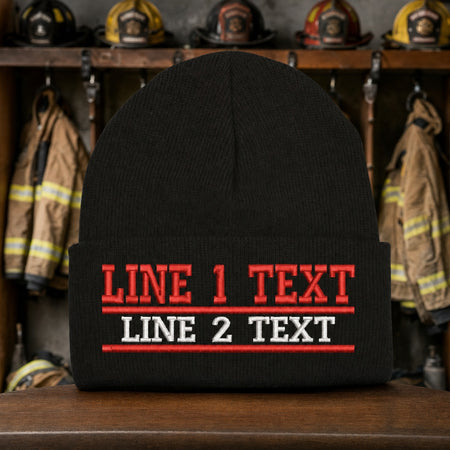 Custom Firefighter EMS Rescue Police Customizable Winter Hat Various Styles - Embroidered Cuff Beanie Navy Blue & Black Options main fire department product image