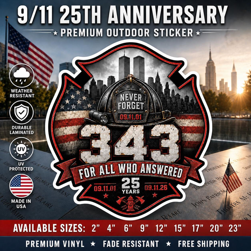9/11 343 Tribute with Helmet | 25th Anniversary Never Forget Firefighter