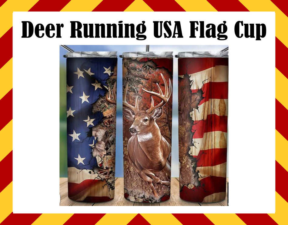 Stainless Steel Cup - Deer USA Flag Design Hot/Cold Cup