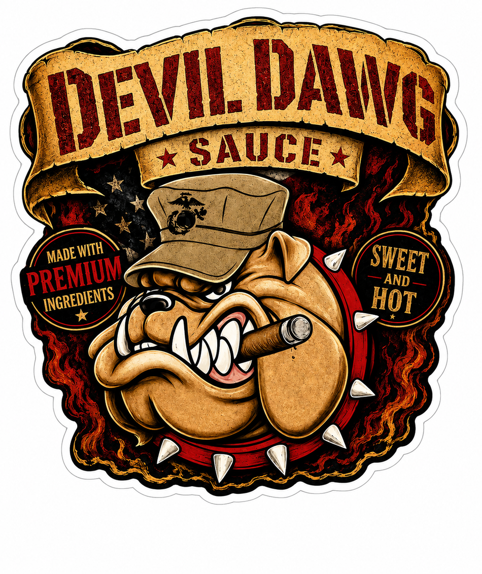 Devil Dawg Sauce Customer Window or Helmet Decal (sqd.1)