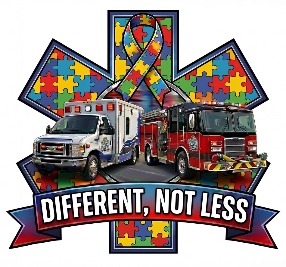 Different Not Less Autism Support EMS Star Window/Helmet Decal or MAGNET