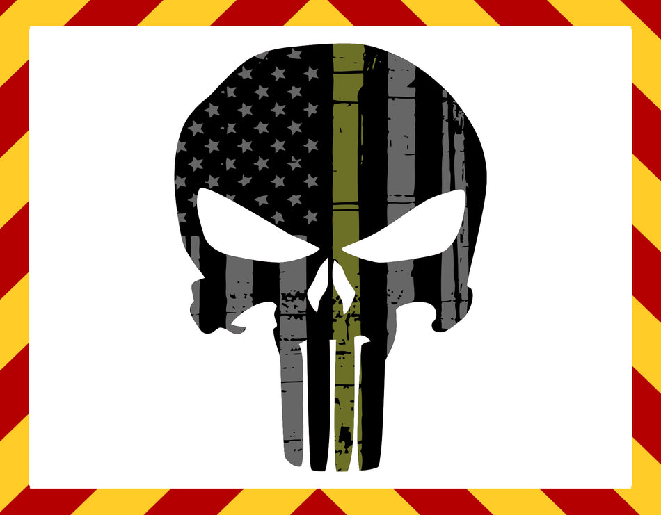 Window Decal - Olive Drab Skull Decal