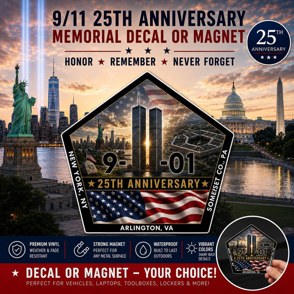 9/11 Memorial Decal, 25th Anniversary, Never Forget Sticker USA01