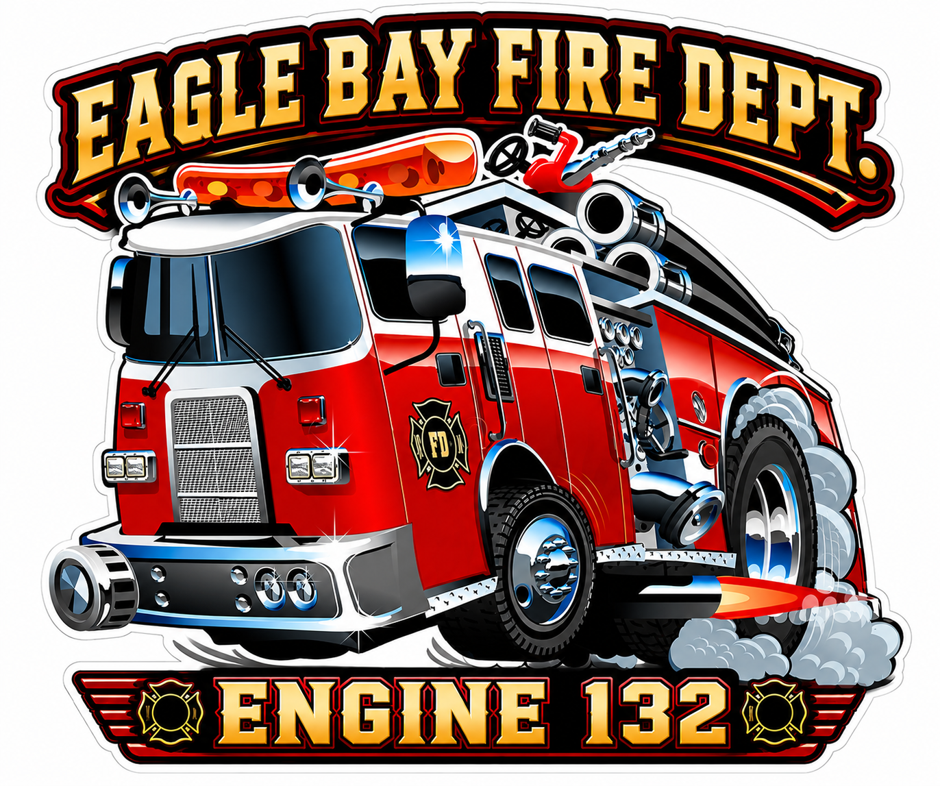 Eagle Bay Firetruck w/ Banners Customer Window or Helmet Decal economy non-reflective decal