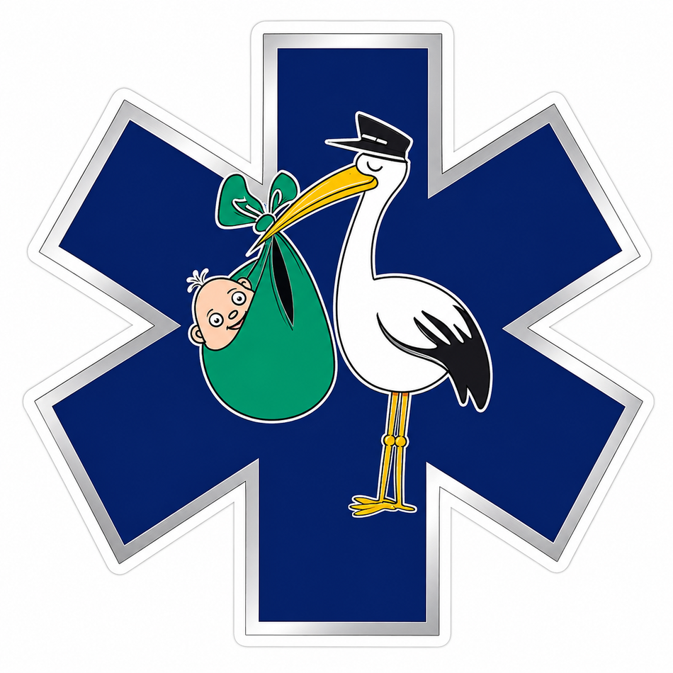 EMS Star with Stork and Baby Customer Decal or Magnet – Economy Bulk Decals sqd.1