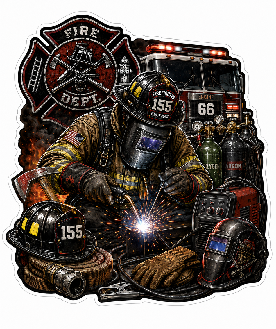 Firefighter Welder 155/66 Customer Window or Helmet Decal (sqd.1)