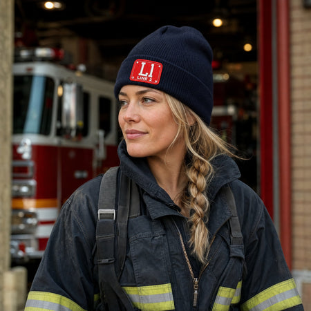 Firefighter Winter Hat - Badge Style Embroidered Winter Cuff or Beanie Hat female fire department product image