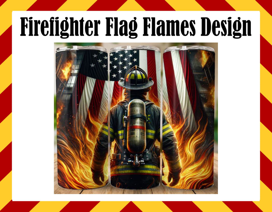 Drinkware Water Cup - Firefighter Flag Flames Design