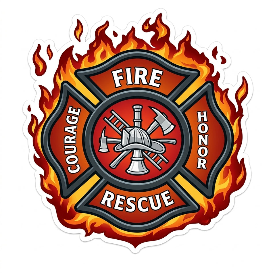 Fire Rescue Flame Maltese Window/Hardhat Decal (sqd.1)