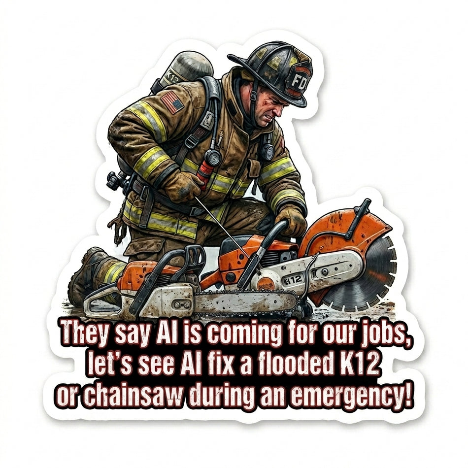 AI fix a flooded chainsaw Window/Helmet Decal or MAGNET (sqd.1)