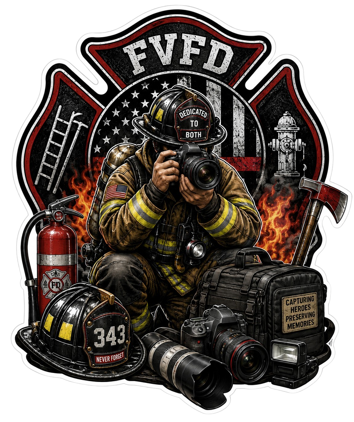 FVFD Fire Photography Customer Window or Helmet Decal economy non-reflective decal
