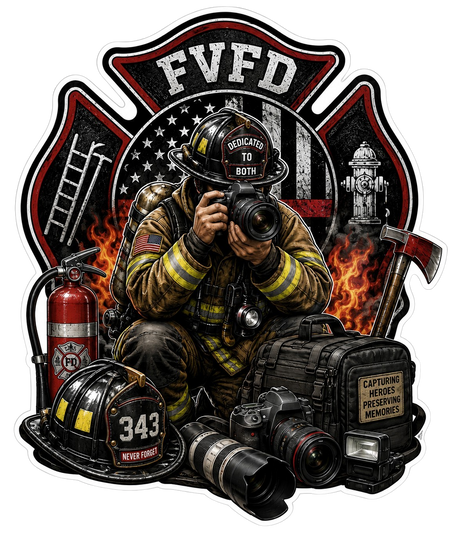 FVFD Fire Photography Customer Window or Helmet Decal economy non-reflective decal