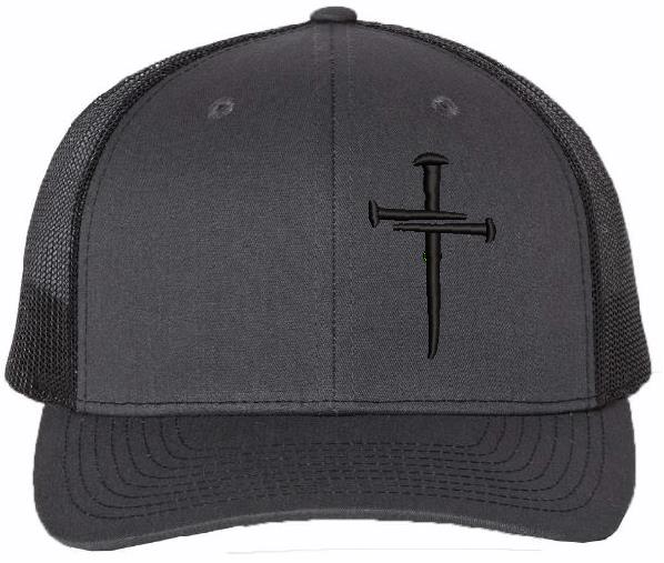 Jesus 3 Nail Cross Hat Christian Hats for Men Women Jesus 3 Nail Cross Richardson 112 Charcoal/Black Hat