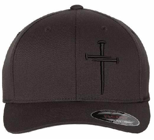 Christian Hats for Men Women Jesus 3 Nail Cross Hat GRAY BLACK FLEX L/XL w/ Free Decal