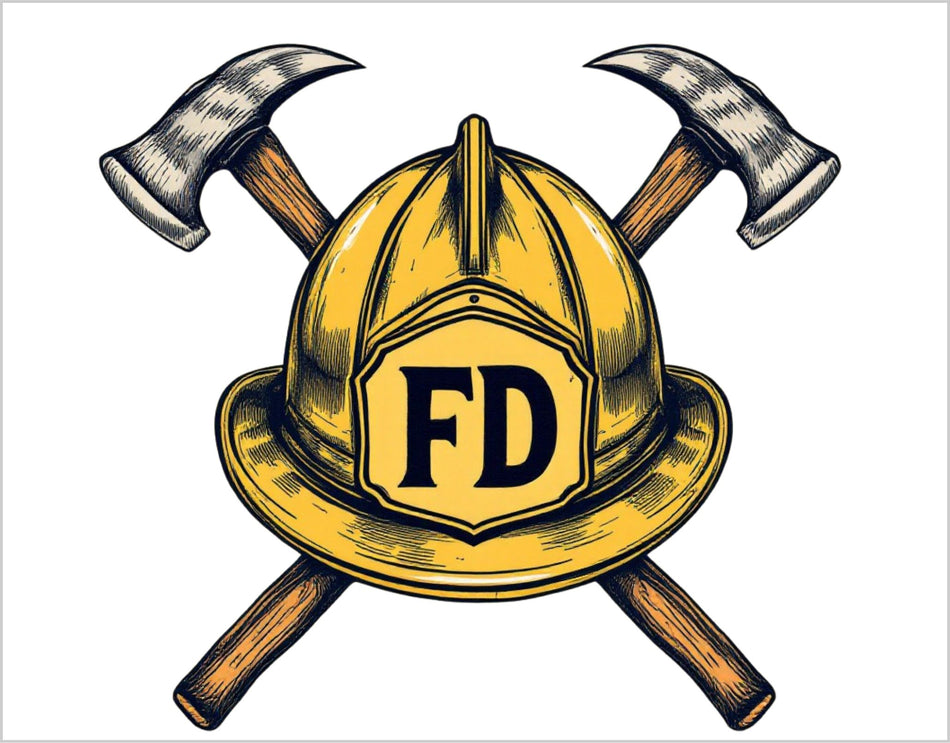 Firefighter Decal Sticker Firefighter Helmet and Axe AI Generated Decal