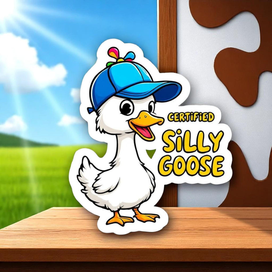 Certified Silly Goose Sticker - Funny Water Bottle Sticker - Internet Meme Decal - Cute Propeller Hat Sticker for Tumblers and Laptops