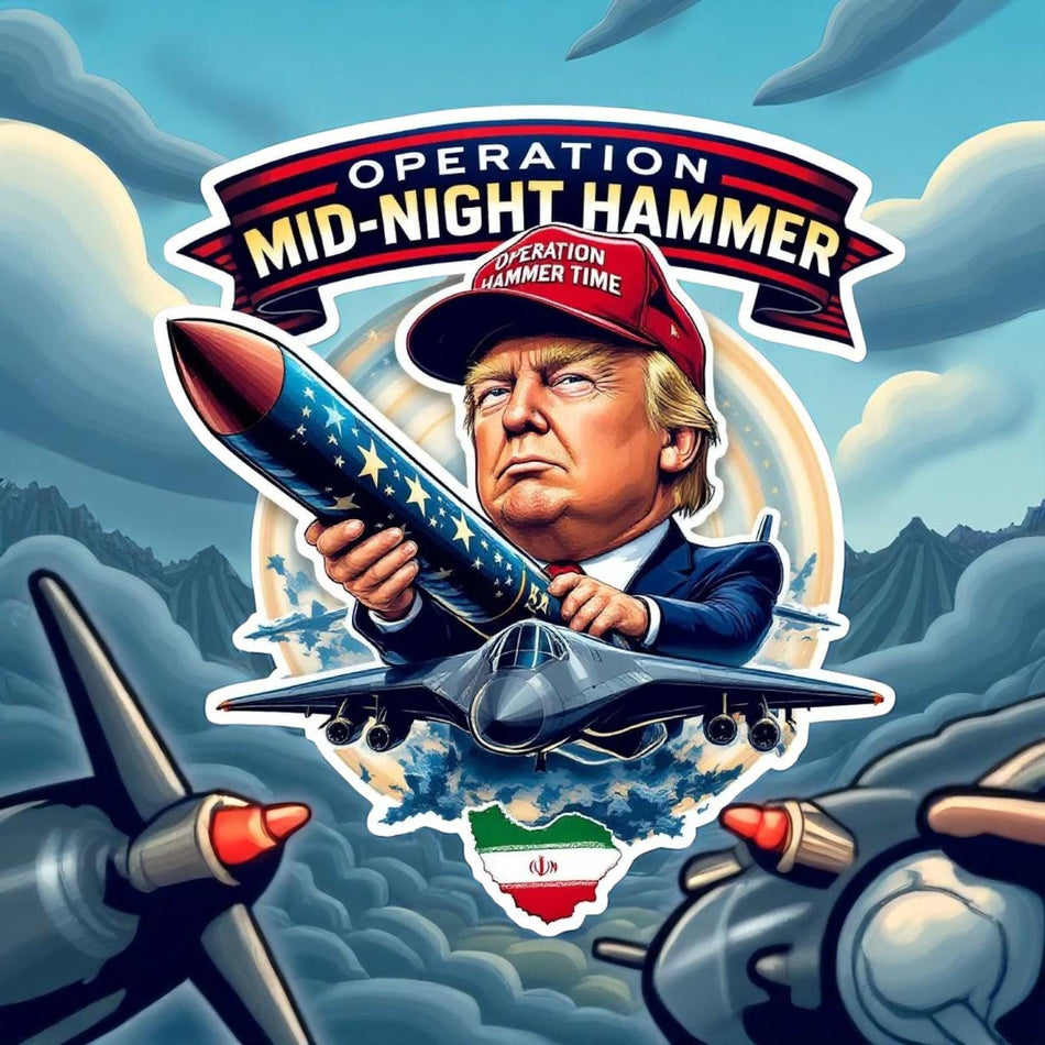 Operation Midnight Hammer Decal Version 2 - Republican Iran Israel Sticker for Your Window or Helmet Hardhat | Various Sizes, Peel and Stick Graphic Bunker Buster Graphic