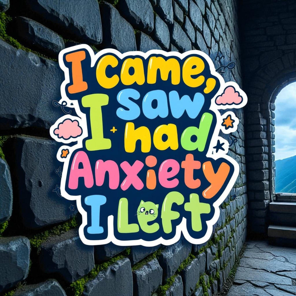 I came i saw i had anxiety i left sticker, funny introvert sticker, funny sticker, laptop decal, anxiety tumbler sticker, anxiety sticker