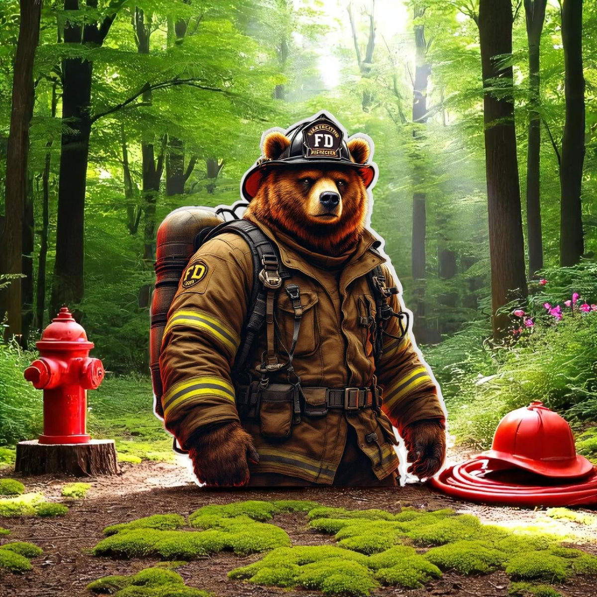 Firefighter Bear Sticker | First Responder Animal Vinyl | Fire Dept Gr ...